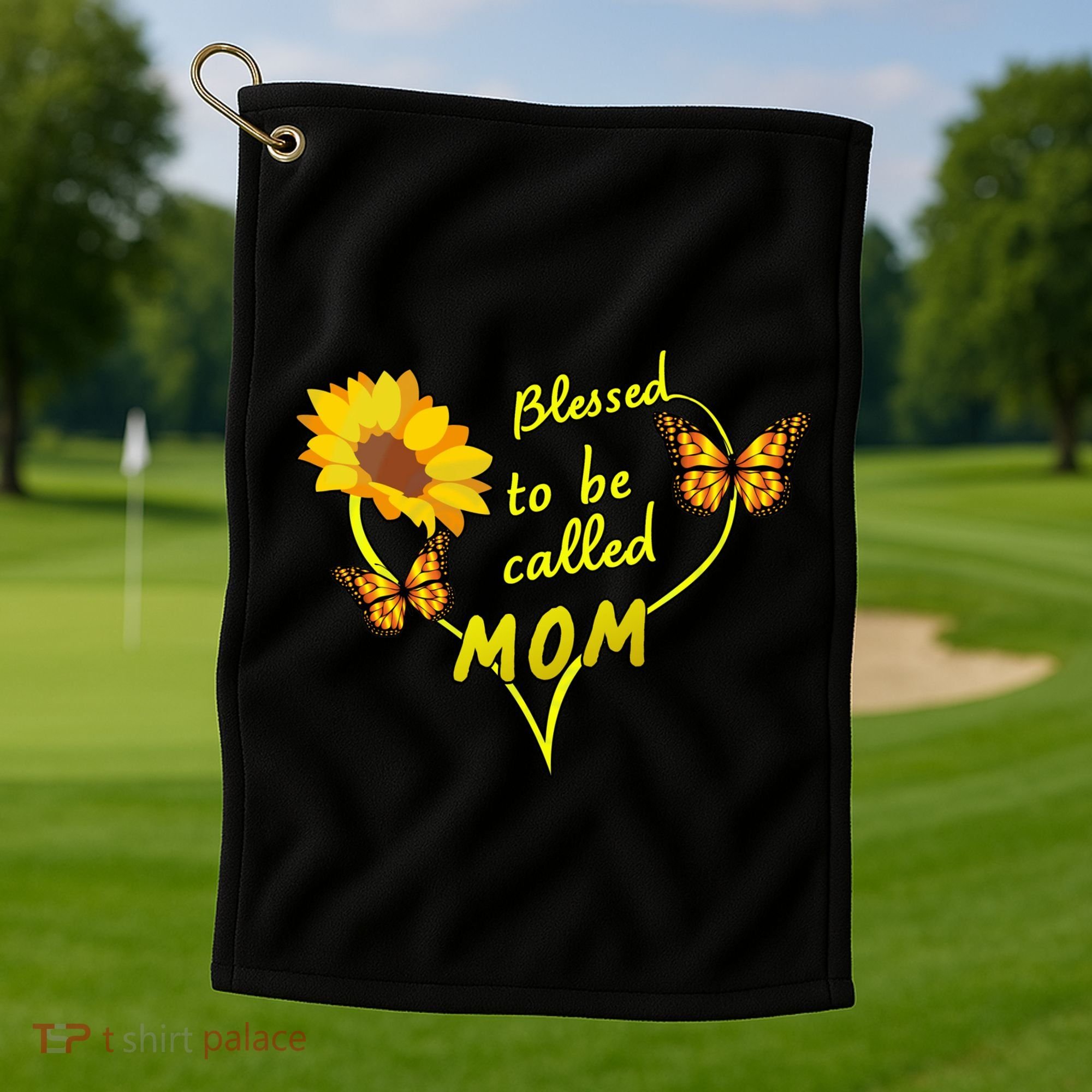 Blessed To Be Mom Butterfly Sun Floral  Golf Towel