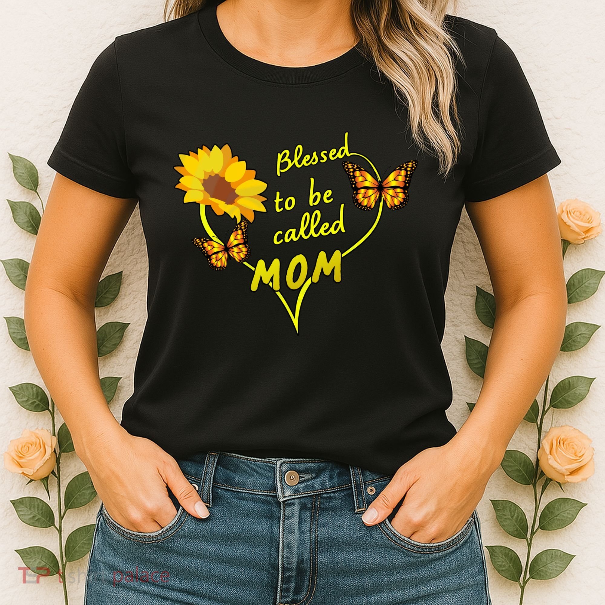 Blessed To Be Mom Butterfly Sun Floral  Women's T-Shirt