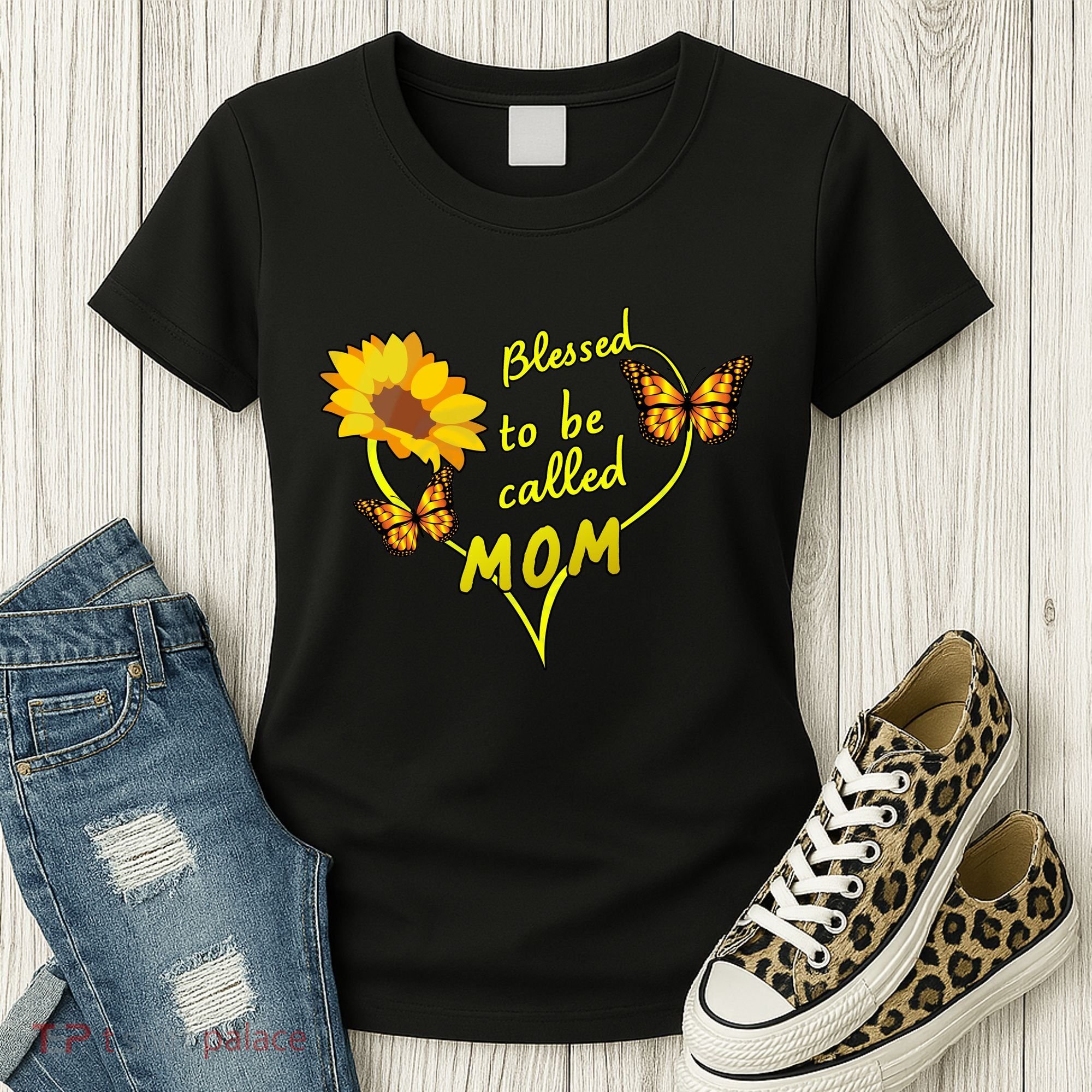 Blessed To Be Mom Butterfly Sun Floral  Women's T-Shirt