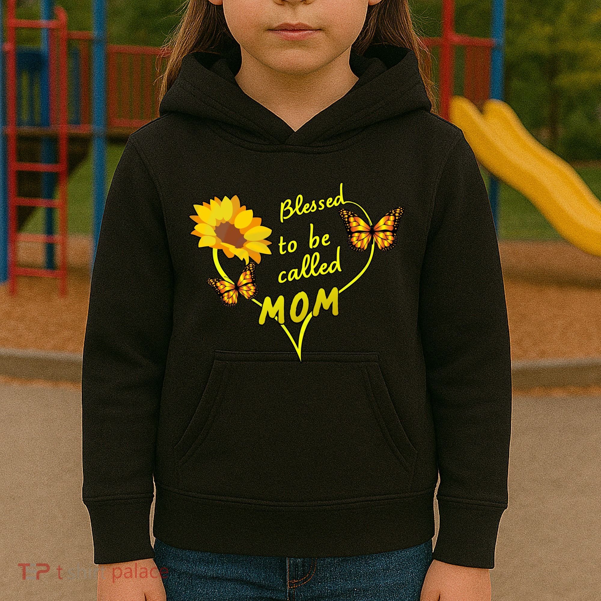 Blessed To Be Mom Butterfly Sun Floral  Kids Hoodie