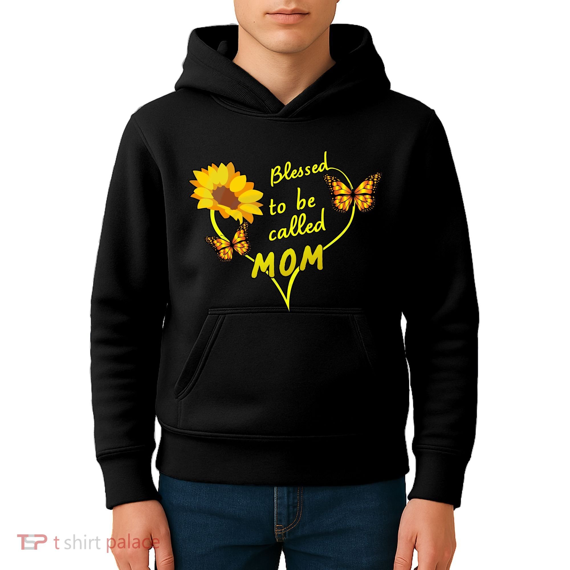 Blessed To Be Mom Butterfly Sun Floral  Kids Hoodie