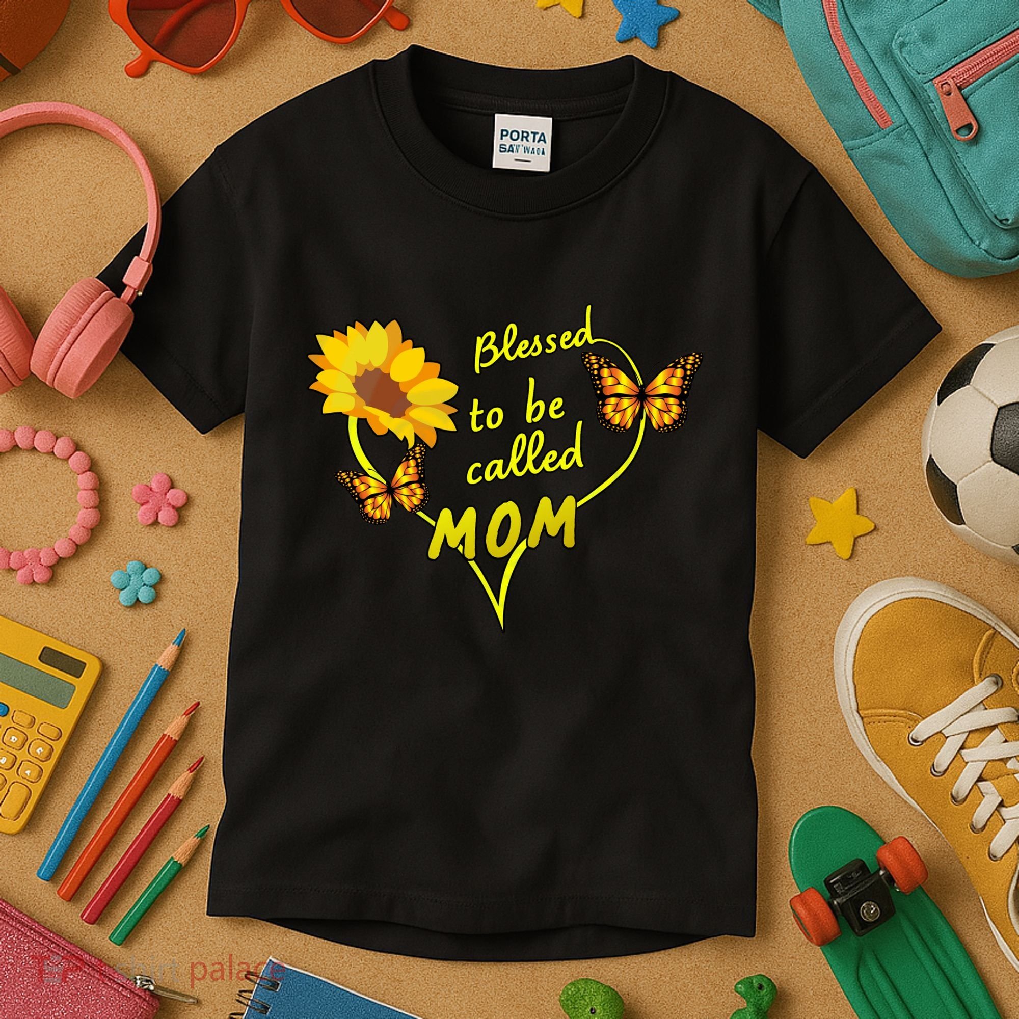 Blessed To Be Mom Butterfly Sun Floral  Kids T-Shirt