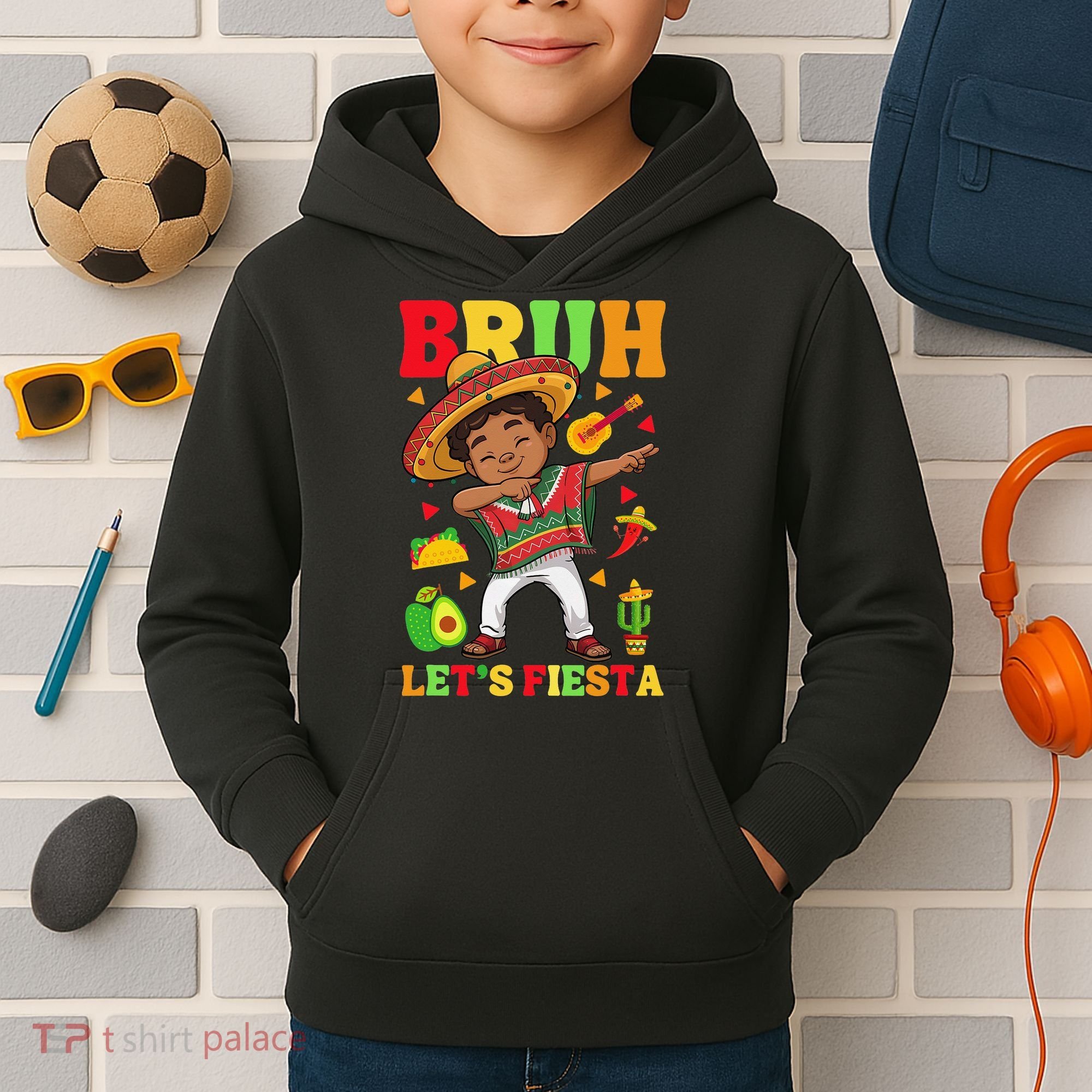 Bruh Lets Fiestas Dabbing Mexican Poncho Cinco De Mayo Gift Kids Hoodie