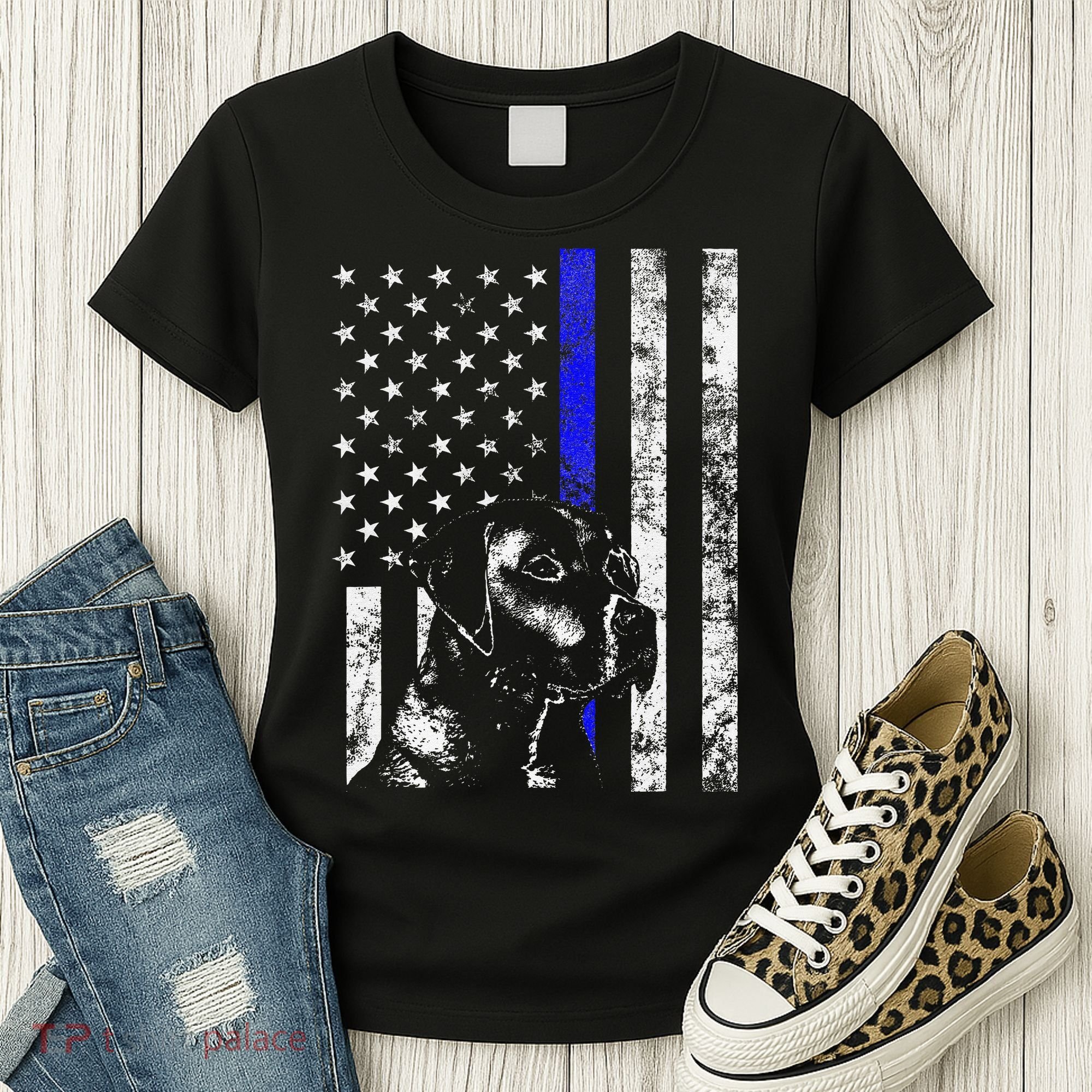Blue Line Flag K9 Labrador Retriever Police Dog Women's T-Shirt