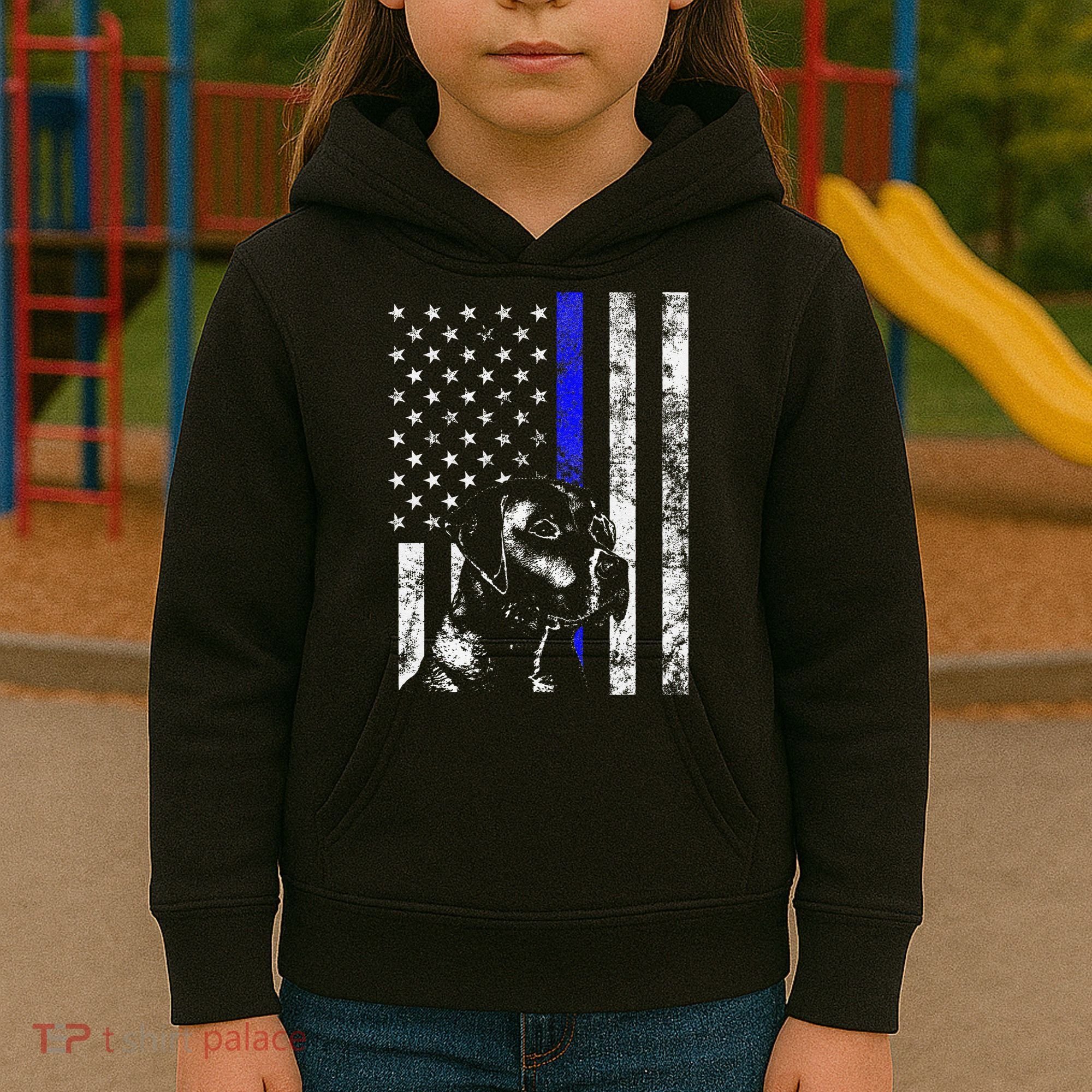 Blue Line Flag K9 Labrador Retriever Police Dog Kids Hoodie