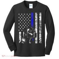 Blue Line Flag K9 Labrador Retriever Police Dog Kids Long Sleeve Shirt thumb 0