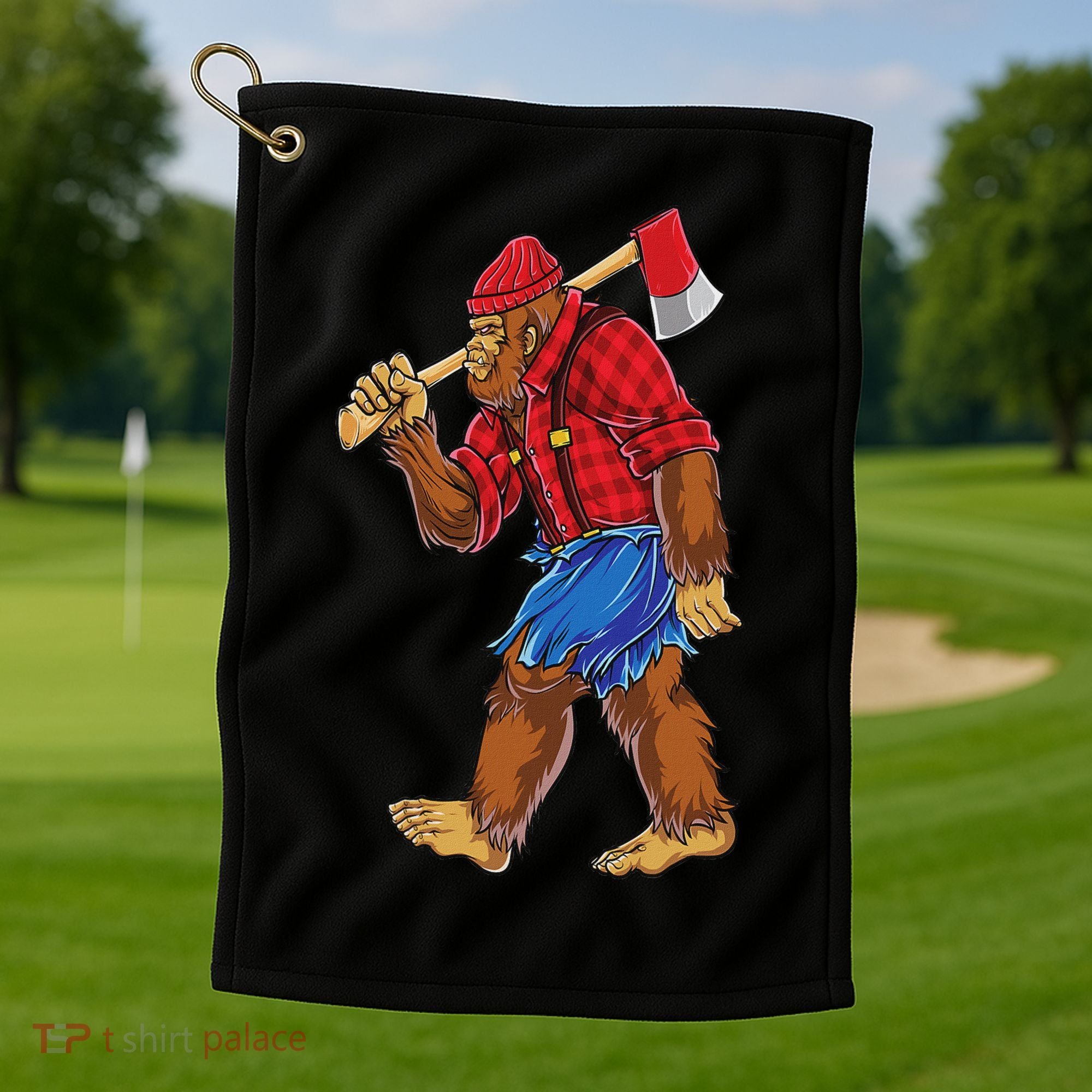 Bigfoot Lumberjack Funny Woodworking Sasquatch Lover Golf Towel