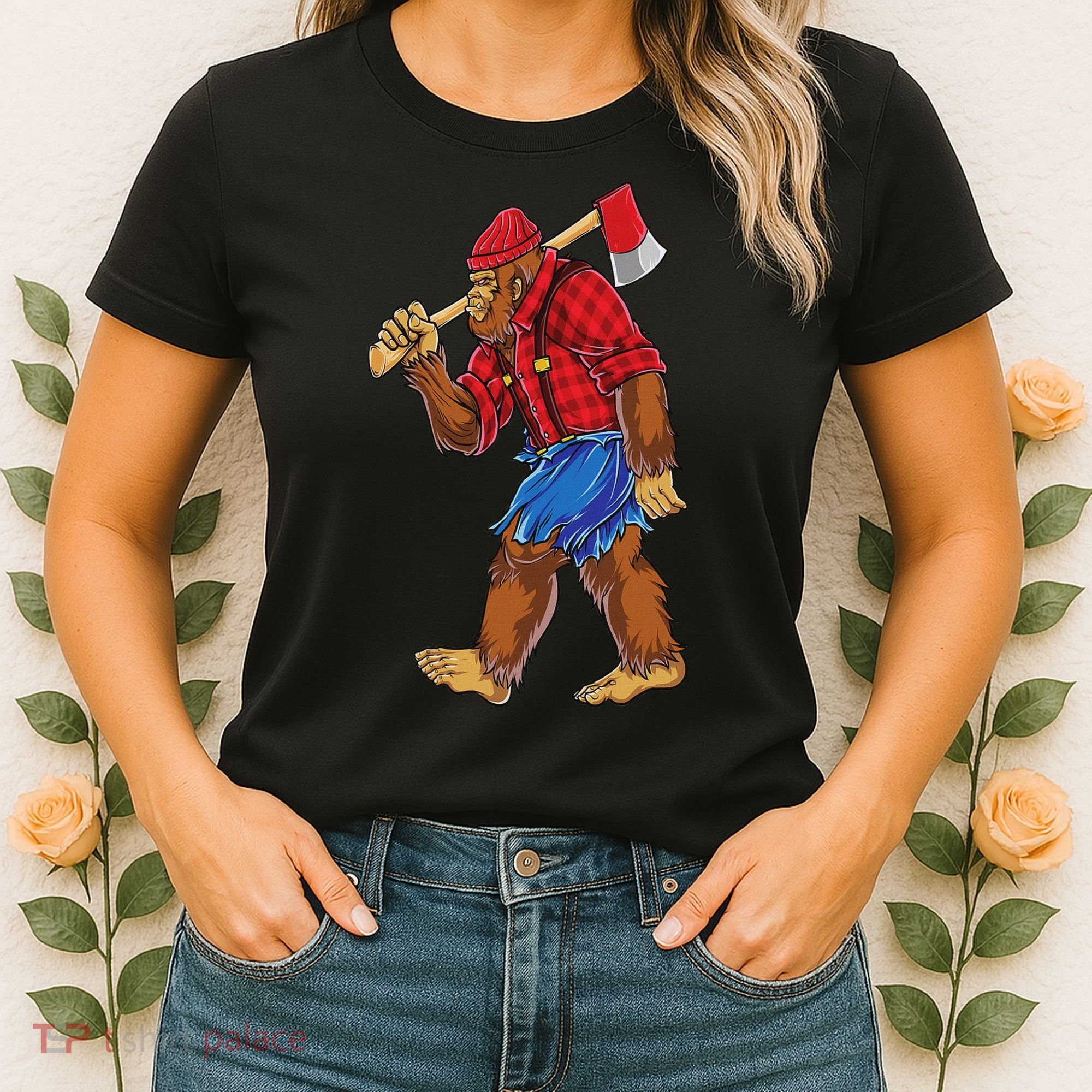 Bigfoot Lumberjack Funny Woodworking Sasquatch Lover Women's T-Shirt