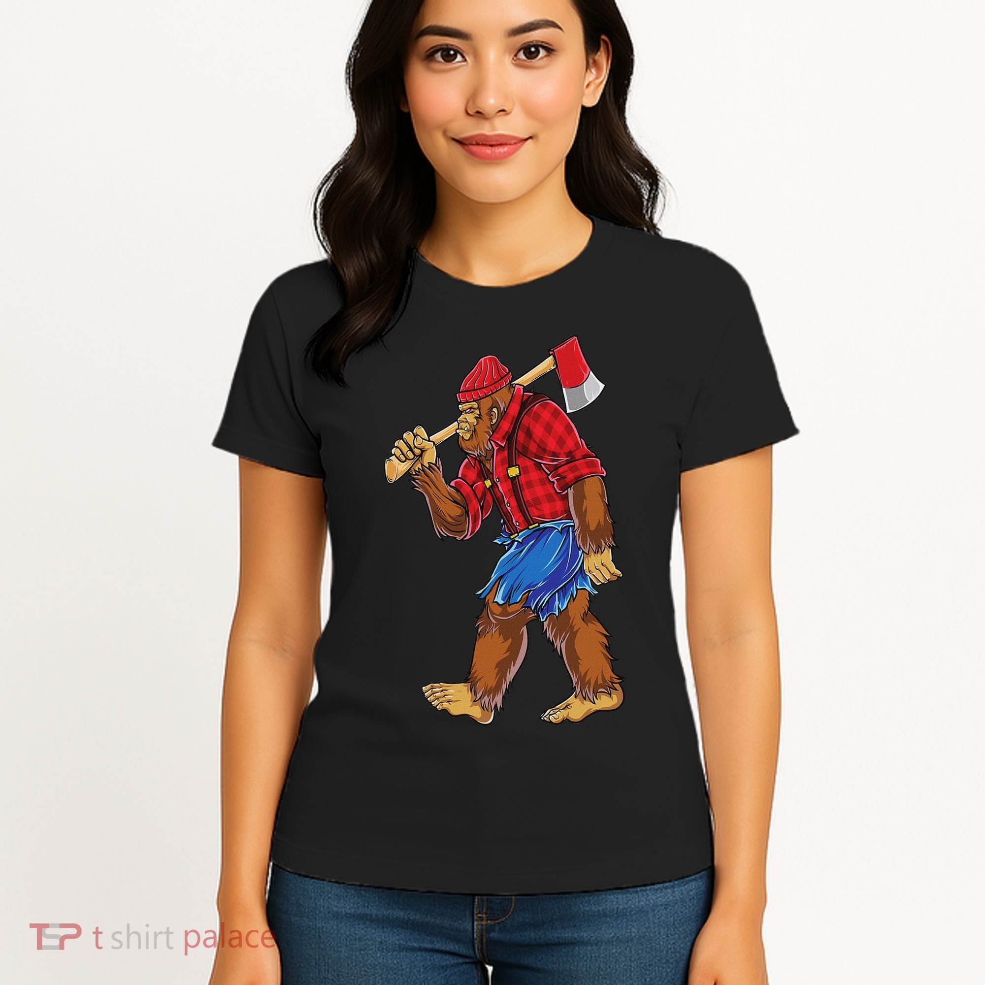 Bigfoot Lumberjack Funny Woodworking Sasquatch Lover Women's T-Shirt
