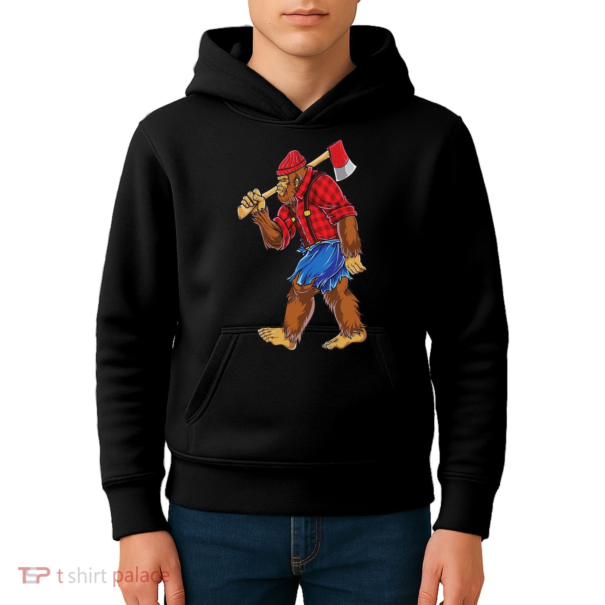 Bigfoot Lumberjack Funny Woodworking Sasquatch Lover Kids Hoodie