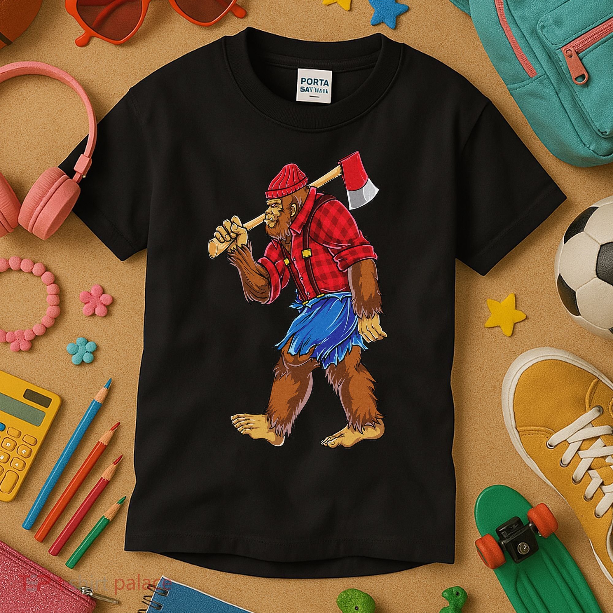 Bigfoot Lumberjack Funny Woodworking Sasquatch Lover Kids T-Shirt