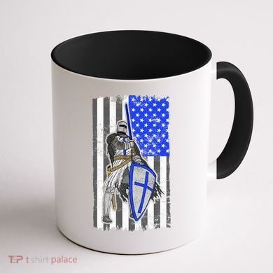 Blue Line Flag Templar Knight Warrior Coffee Mug back