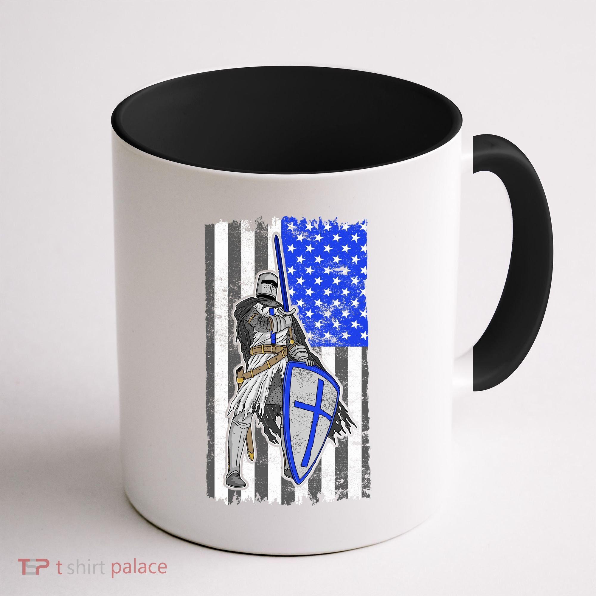 Blue Line Flag Templar Knight Warrior Coffee Mug