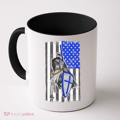 Blue Line Flag Templar Knight Warrior Coffee Mug