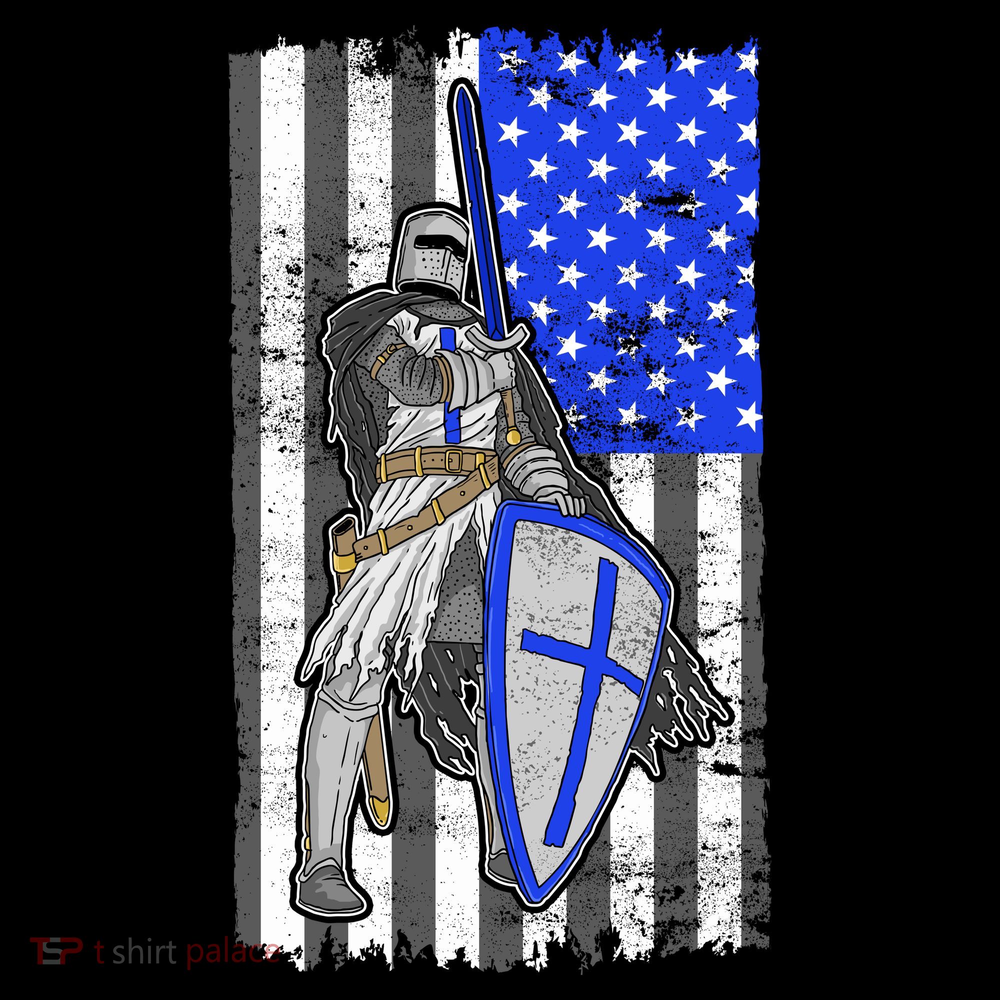 Blue Line Flag Templar Knight Warrior Coffee Mug