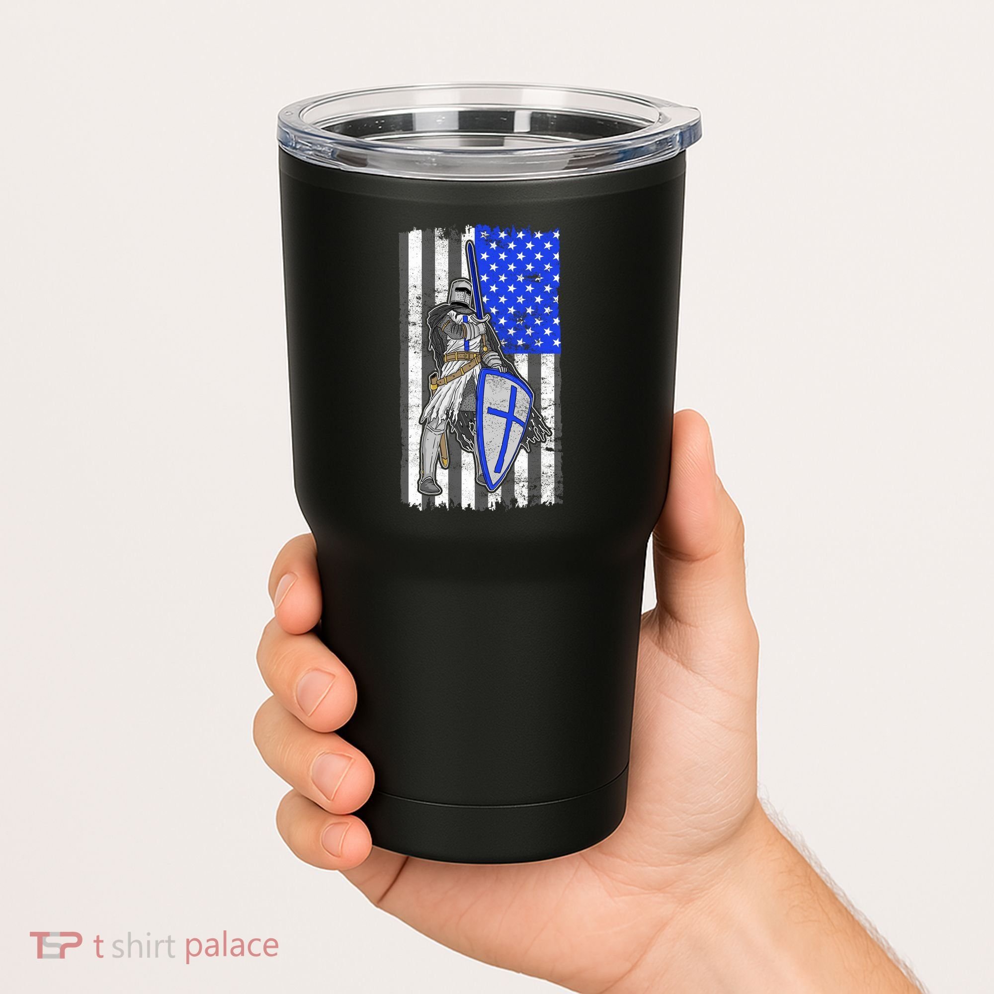 Blue Line Flag Templar Knight Warrior Tumbler