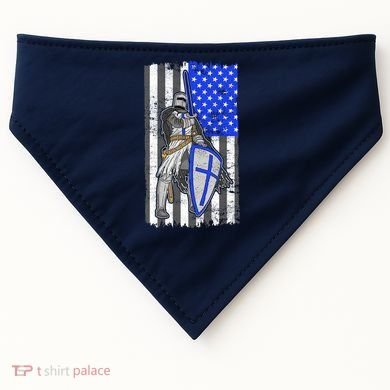 Blue Line Flag Templar Knight Warrior USA-Made Doggie Bandana