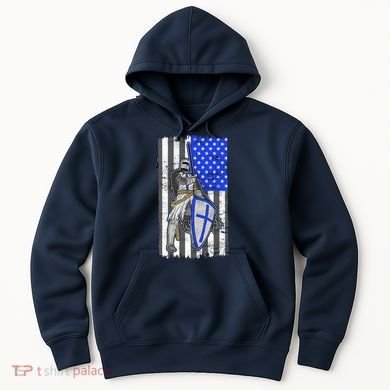 Blue Line Flag Templar Knight Warrior Hoodie