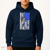 Blue Line Flag Templar Knight Warrior Hoodie thumb 2