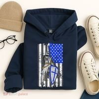 Blue Line Flag Templar Knight Warrior Hoodie thumb 4