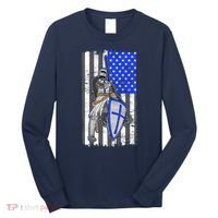 Blue Line Flag Templar Knight Warrior Long Sleeve Shirt thumb 0