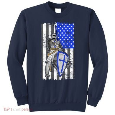 Blue Line Flag Templar Knight Warrior Sweatshirt
