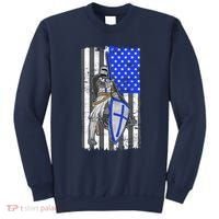 Blue Line Flag Templar Knight Warrior Sweatshirt thumb 0