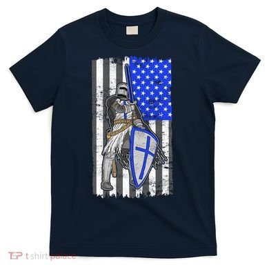 Blue Line Flag Templar Knight Warrior T-Shirt