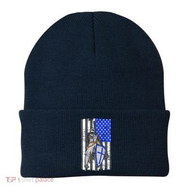 Blue Line Flag Templar Knight Warrior Beanie