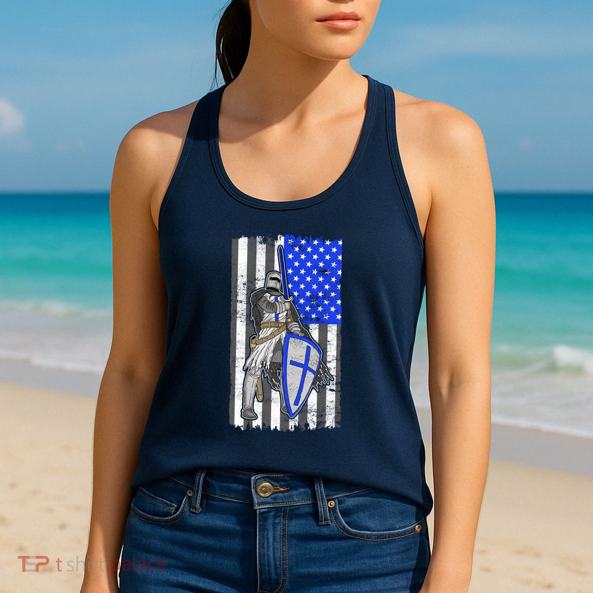 Blue Line Flag Templar Knight Warrior Women's Tank Top