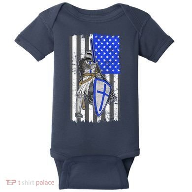 Blue Line Flag Templar Knight Warrior Baby Bodysuit