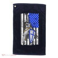 Blue Line Flag Templar Knight Warrior Golf Towel thumb 0