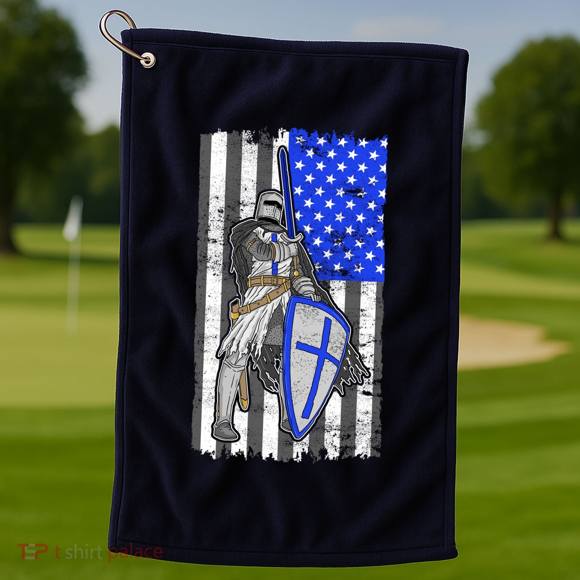 Blue Line Flag Templar Knight Warrior Golf Towel