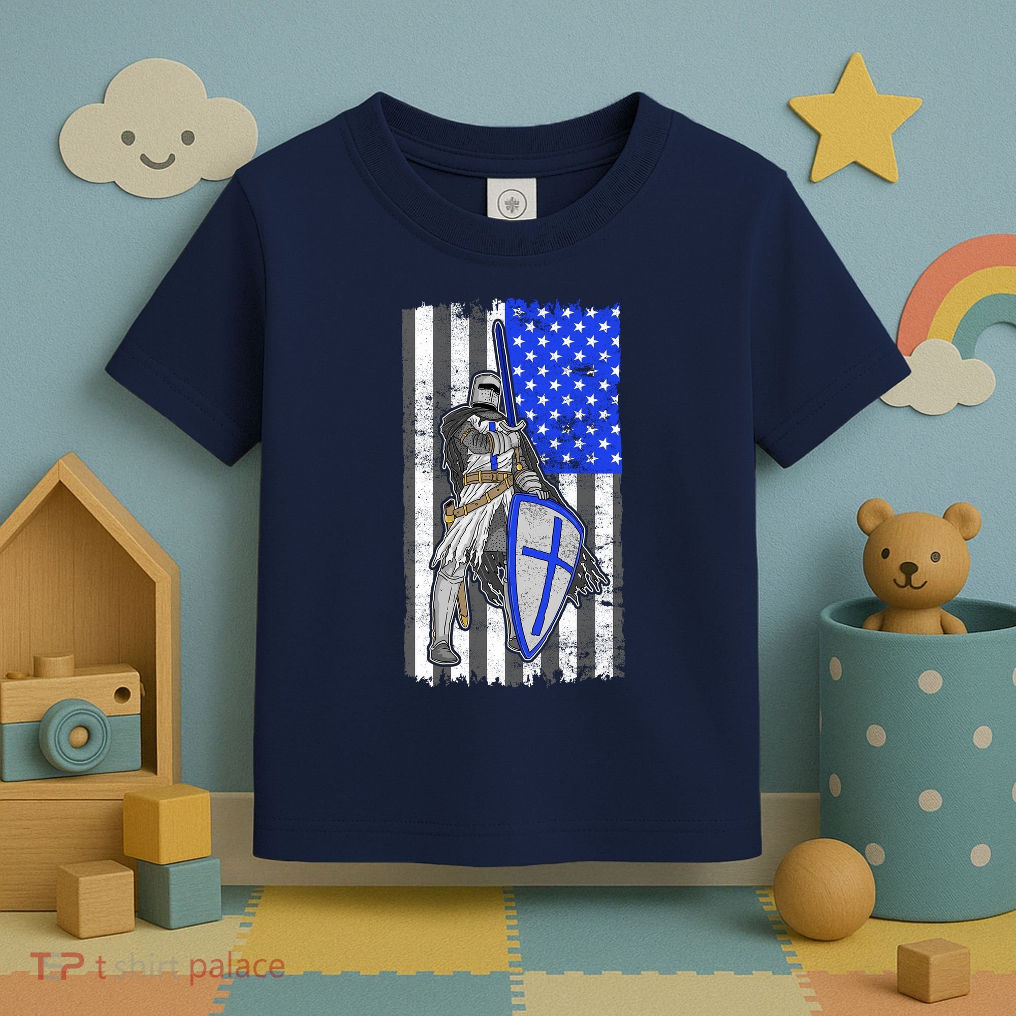 Blue Line Flag Templar Knight Warrior Toddler T-Shirt