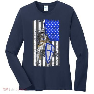 Blue Line Flag Templar Knight Warrior Women's Long Sleeve Shirt