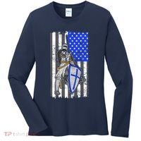 Blue Line Flag Templar Knight Warrior Women's Long Sleeve Shirt thumb 0