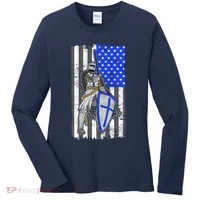 Blue Line Flag Templar Knight Warrior Women's Long Sleeve Shirt thumb 0