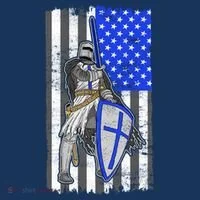 Blue Line Flag Templar Knight Warrior Women's Long Sleeve Shirt thumb 2