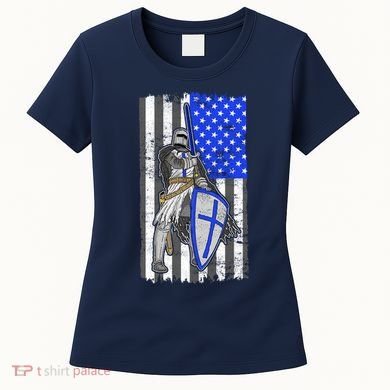 Blue Line Flag Templar Knight Warrior Women's T-Shirt