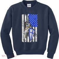 Blue Line Flag Templar Knight Warrior Kids Sweatshirt thumb 0