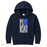 Blue Line Flag Templar Knight Warrior Kids Hoodie thumb 0