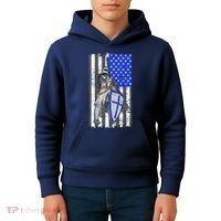 Blue Line Flag Templar Knight Warrior Kids Hoodie thumb 4