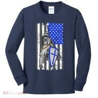 Blue Line Flag Templar Knight Warrior Kids Long Sleeve Shirt thumb 0