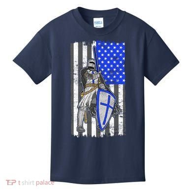 Blue Line Flag Templar Knight Warrior Kids T-Shirt