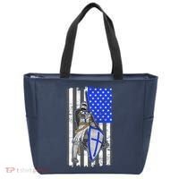 Blue Line Flag Templar Knight Warrior Tote Bag thumb 0