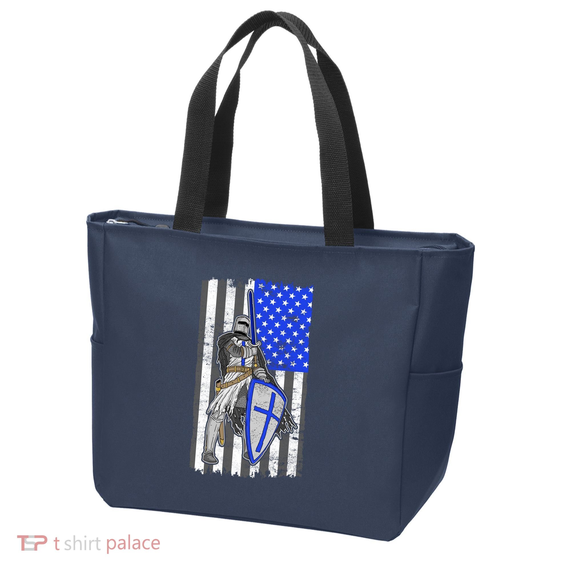Blue Line Flag Templar Knight Warrior Tote Bag