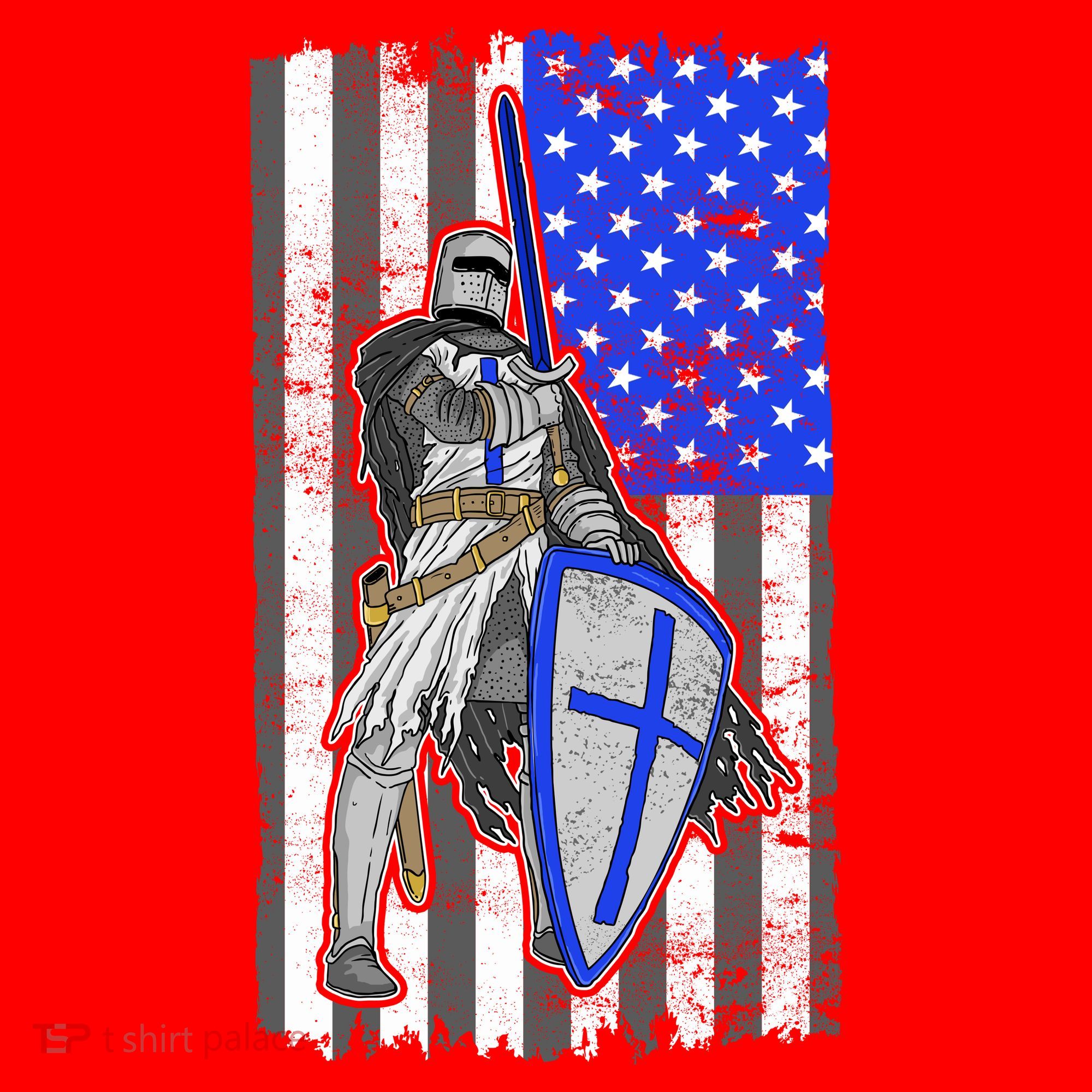 Blue Line Flag Templar Knight Warrior Santa Hat
