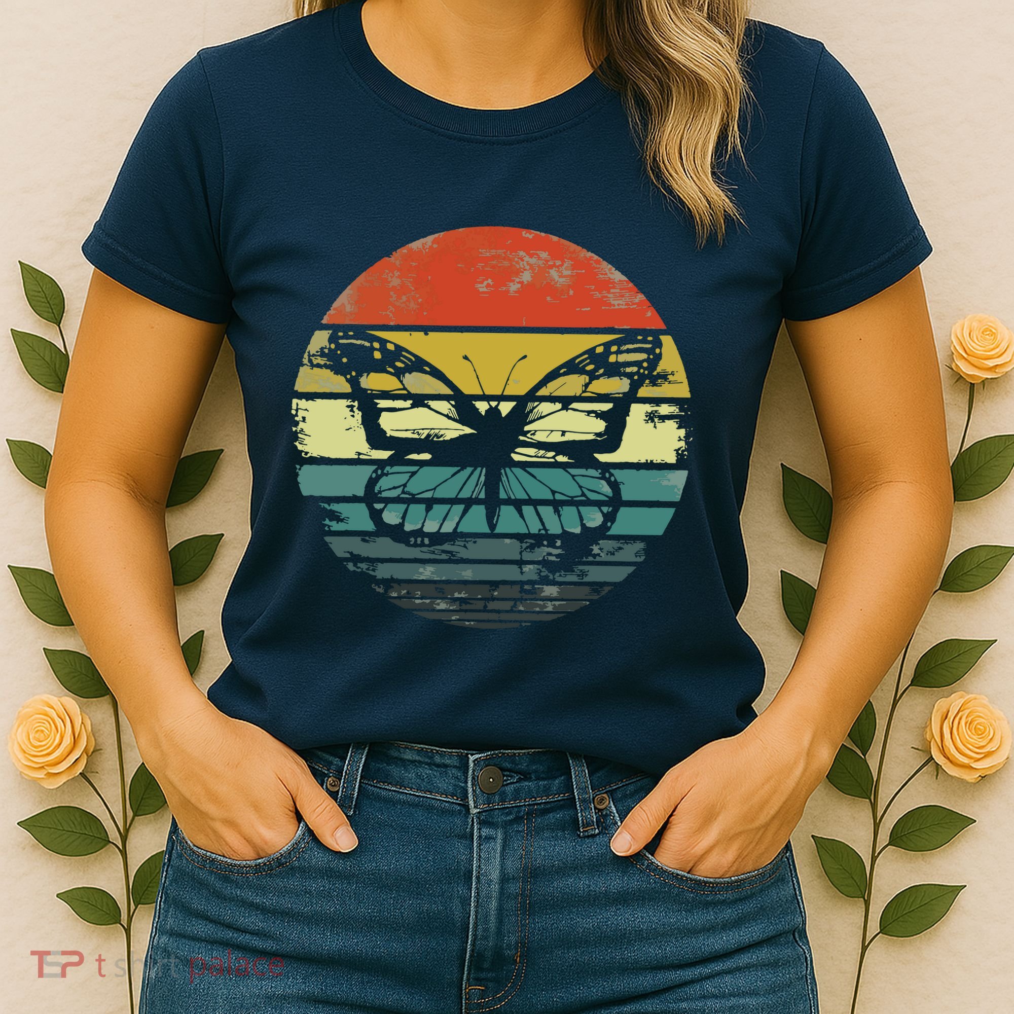 Butterfly Lover Gifts Retro Sunset Insect Monarch Entomology Women's T-Shirt