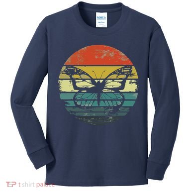 Butterfly Lover Gifts Retro Sunset Insect Monarch Entomology Kids Long Sleeve Shirt