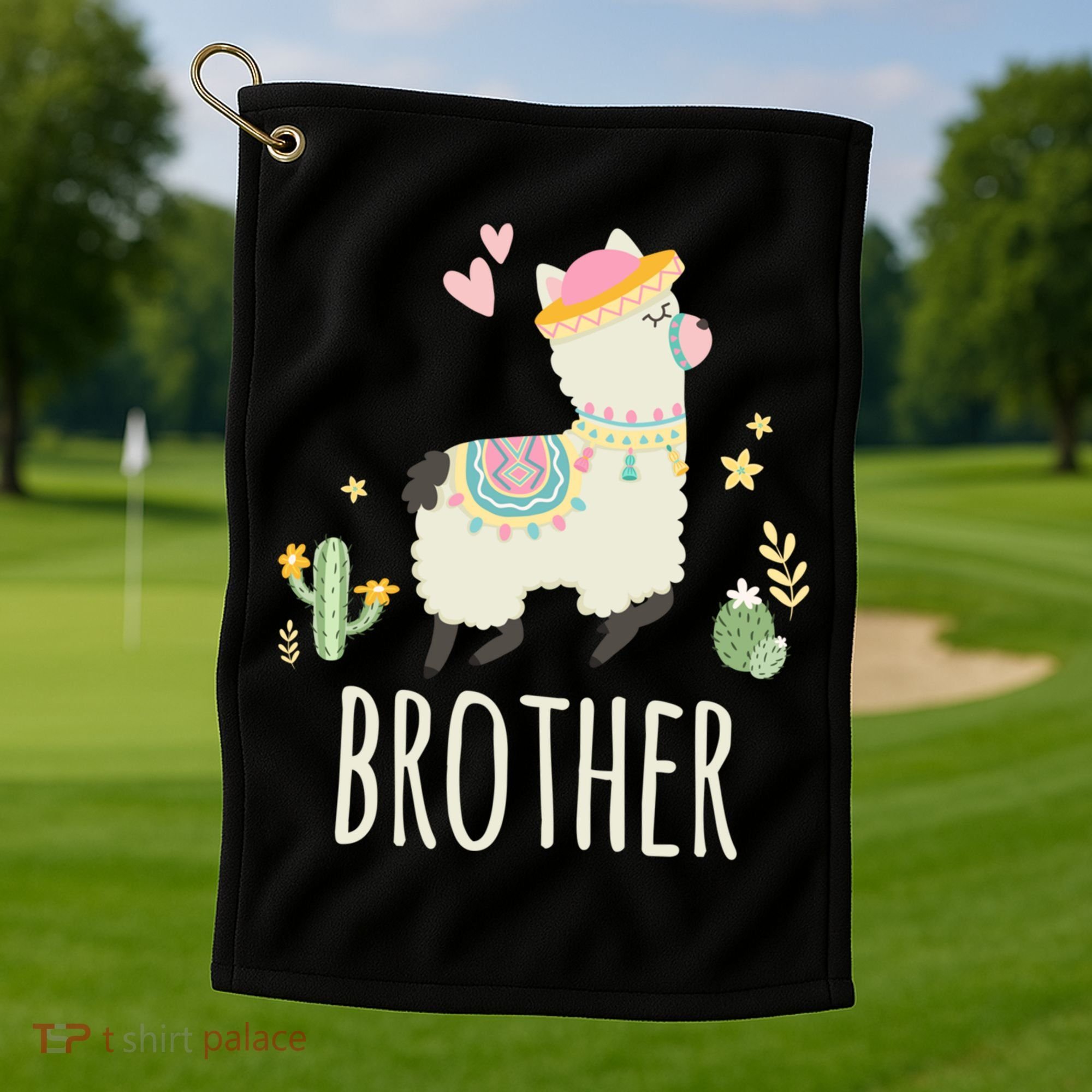 Brother Llama Great Gift Christmas Matching Family Tribe Boy Gift Golf Towel